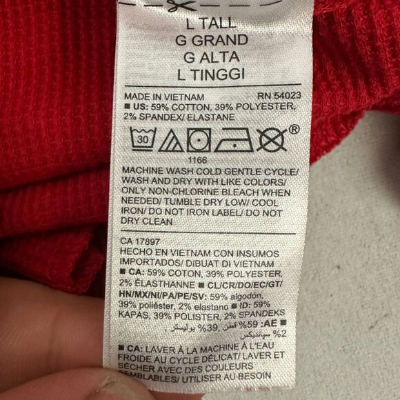Old Navy Womens Waffle Knit Red Long Sleeve Top Large Tall Made In Vietnam - Picture 4 of 4